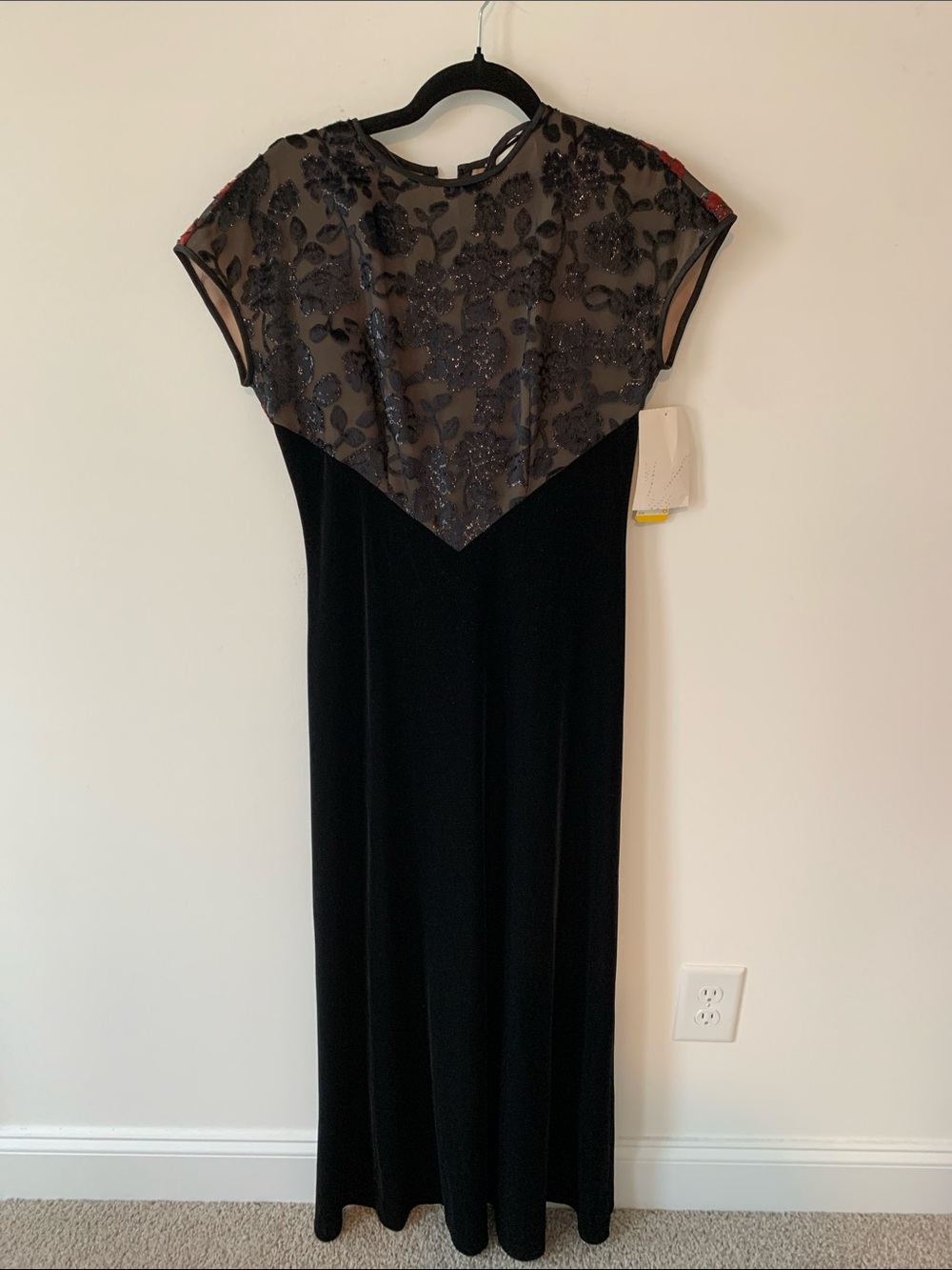 Jeffrey Davis Black Velvet Maxi Dress with shiny dual yoke vintage but NWT